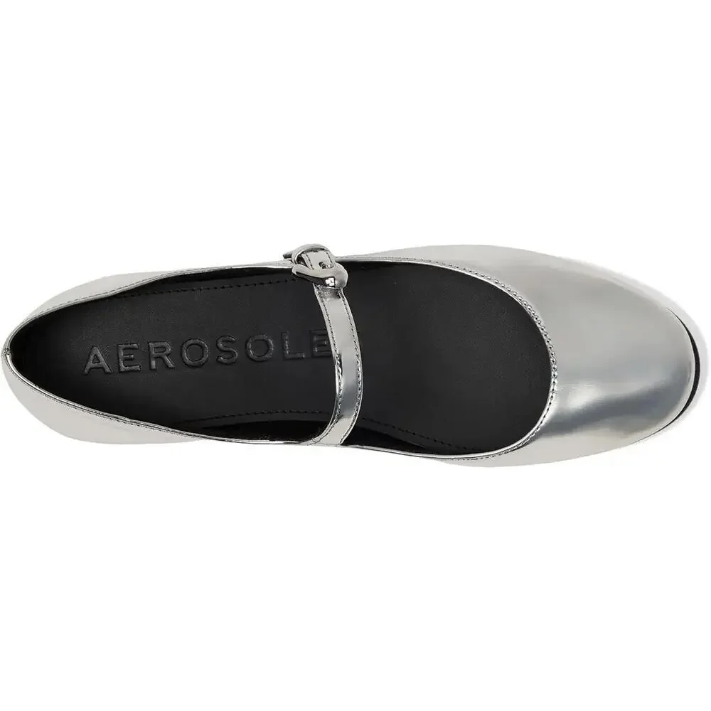 Aerosoles Perry Silver Mirror Metallic Flat Mary Jane 7.5